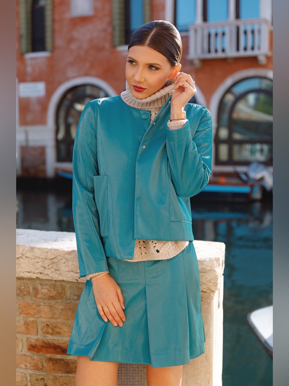 TURQUOISE VINYL: STEFANEL SKIRT NWT - Picture 2 of 12